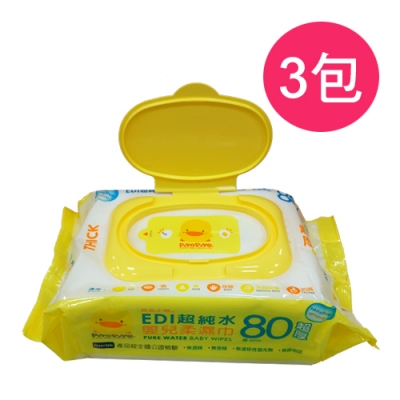 PiyoPiyo黃色小鴨 嬰兒純水柔濕巾80抽(3包)
