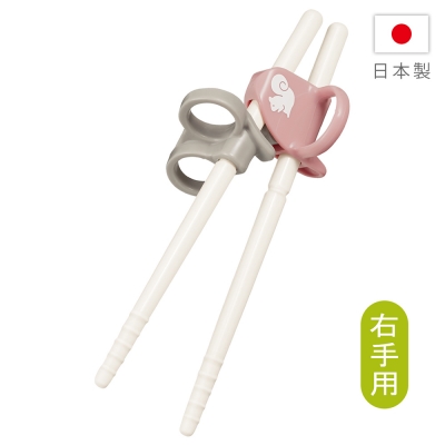 Combi 康貝 三階段彈力學習筷 松鼠粉 (右手用)-贈環保收納袋
