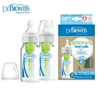 Dr.Brown's 美國 布朗博士 防脹氣OPTIONS+ 玻璃 標準 兩用奶瓶 120ml- 二入裝