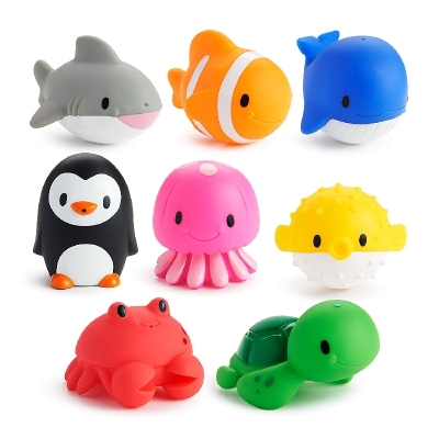 美國 munchkin 動物海洋噴水洗澡玩具8入