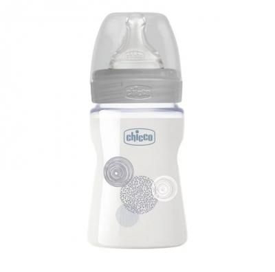 Chicco 舒適哺乳-防脹氣玻璃奶瓶 150ml(小單孔)-自然率性