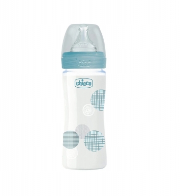 Chicco 舒適哺乳-防脹氣玻璃奶瓶 240ml(小單孔)-帥氣男孩