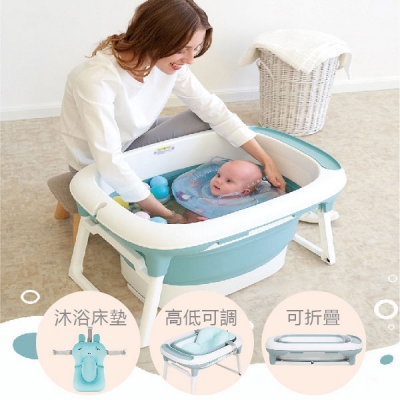 美國L.A. Baby溫感多功能摺疊浴桶＋護脊防滑沐浴墊